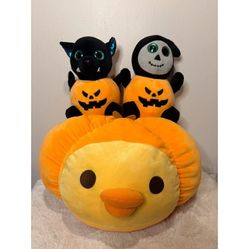 Lot of 3 Halloween Plush Large Pumpkin Small Bulldog + Zombie
